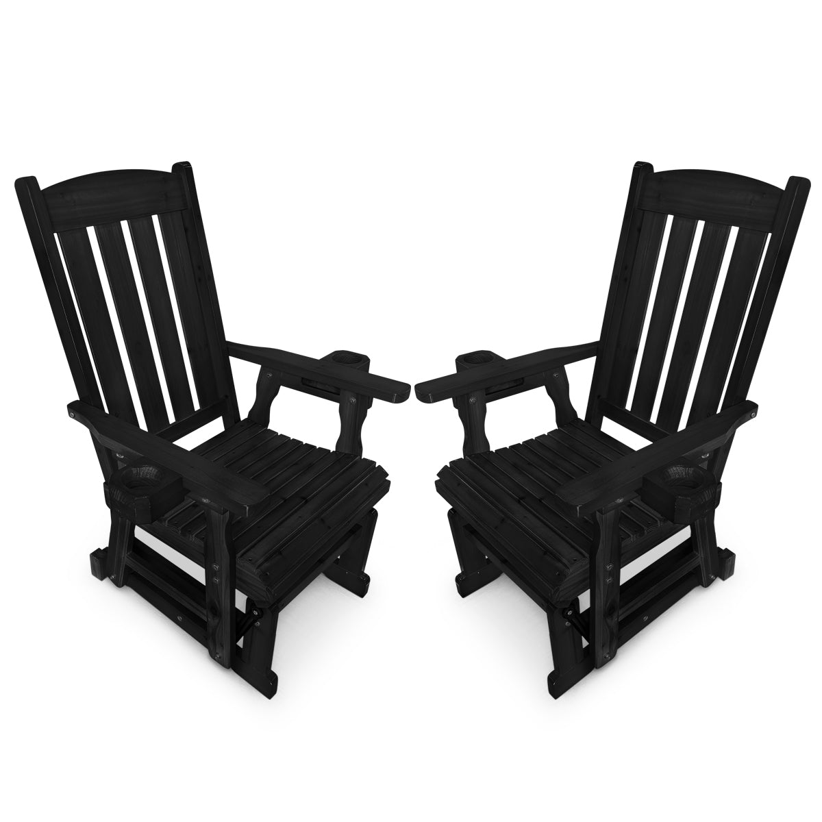 Wooden Patio Glider for One Person, with High Back and Deep Contoured Seat, Solid Fir Wood, Heavy Duty 606 LBS (Slat Back, Black, 3 Pieces)