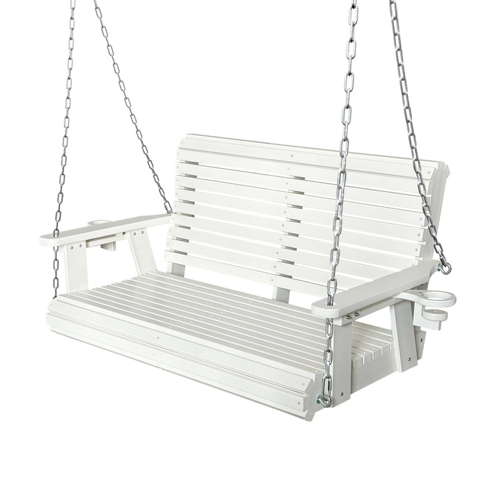 HDPE Bright White Porch Swing with Cup Holders