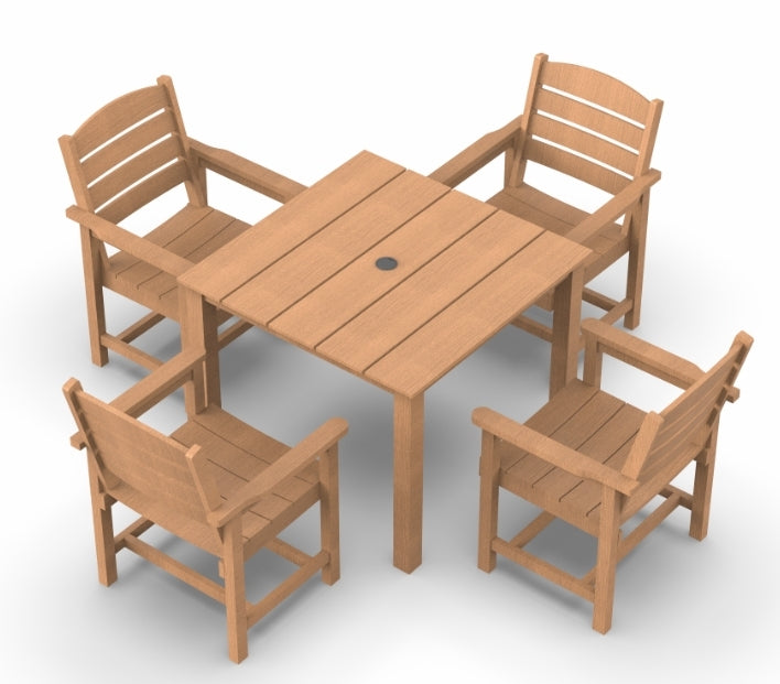 Outdoor HIPS Dining Table Set, 5-Piece Outdoor Dining Table Sets with Umbrella Hole Cut-Out Table and 4 Chairs, Model 1