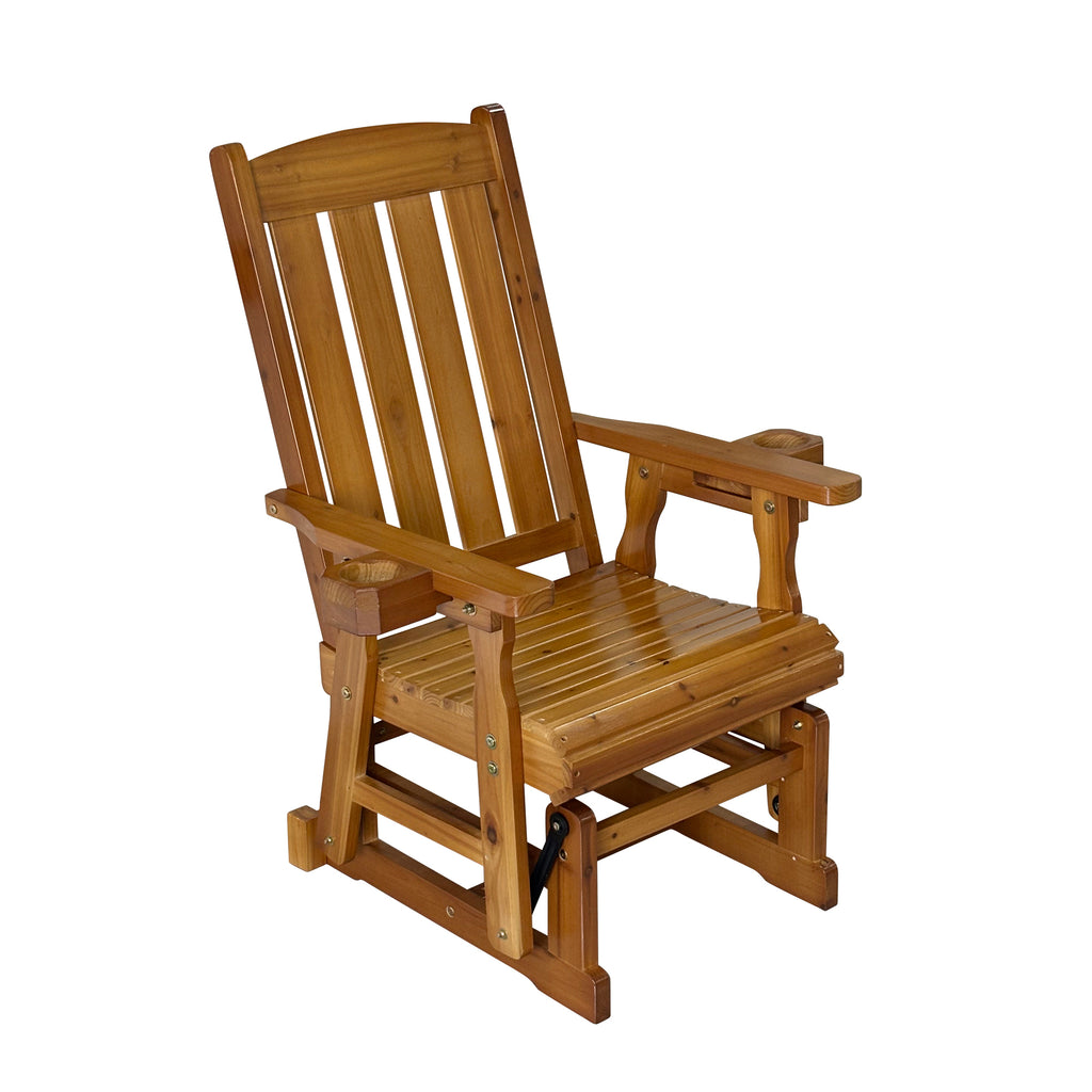Fortune Candy Wooden Patio Glider for One Person, with High Back and Deep Contoured Seat, Solid Fir Wood, Heavy Duty 600 LBS (Teak Tone, 1-Seater)