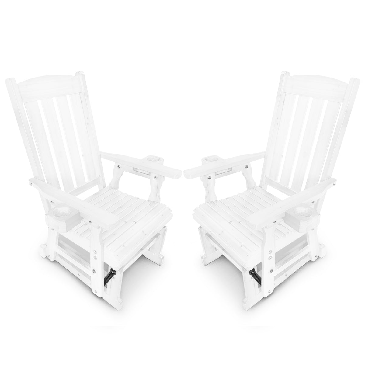 Wooden Patio Glider for One Person, with High Back and Deep Contoured Seat, Solid Fir Wood, Heavy Duty 606 LBS (Slat Back, White, 3 Pieces)