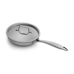 Fortune Candy 8-Inch Fry Pan with Lid, 3-ply Skillet, 18/8 Stainless Steel, Dishwasher Safe, Induction Ready, Silver (Mirror Finish)