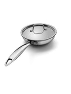 Fortune Candy 8-Inch Fry Pan with Lid, 3-ply Skillet, 18/8 Stainless Steel, Dishwasher Safe, Induction Ready, Silver (Mirror Finish)