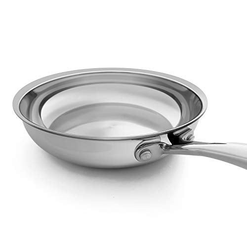 Fortune Candy 8-Inch Fry Pan with Lid, 3-ply Skillet, 18/8 Stainless Steel, Dishwasher Safe, Induction Ready, Silver (Mirror Finish)