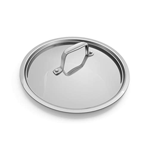Fortune Candy 8-Inch Fry Pan with Lid, 3-ply Skillet, 18/8 Stainless Steel, Dishwasher Safe, Induction Ready, Silver (Mirror Finish)