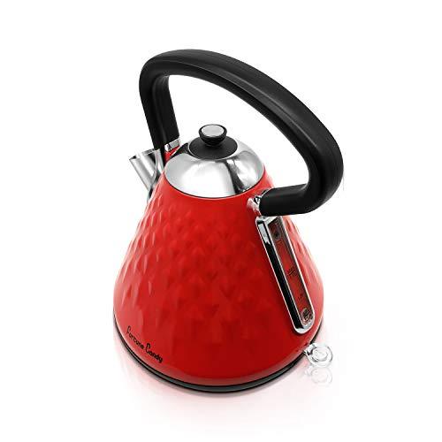 Fortune Candy KS-1011E Electric Kettle, Stainless Steel, with Diamond Pattern, Raspberry Red - Fortune Candy