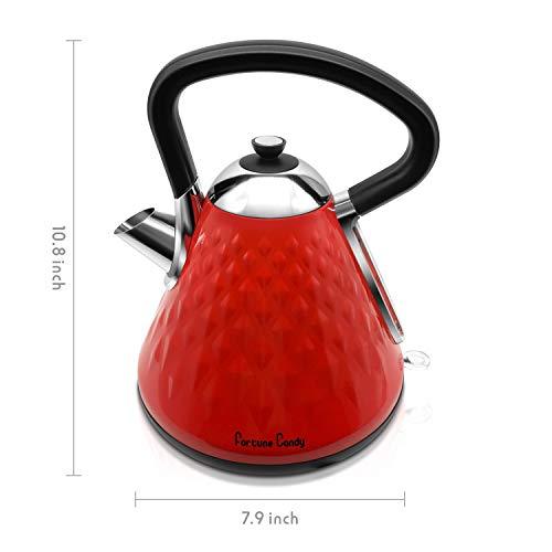 Fortune Candy KS-1011E Electric Kettle, Stainless Steel, with Diamond Pattern, Raspberry Red - Fortune Candy