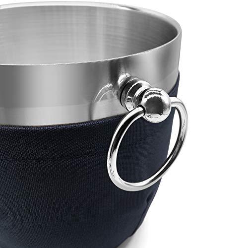 Fortune Candy Insulated Ice Bucket - Double Walled Stainless Steel Ice Bucket with Ice Tongs, Scoop, Lid, and Exclusive Handmade Nylon Holder - 2.8 L, Silver/Navy Blue 2 - Fortune Candy