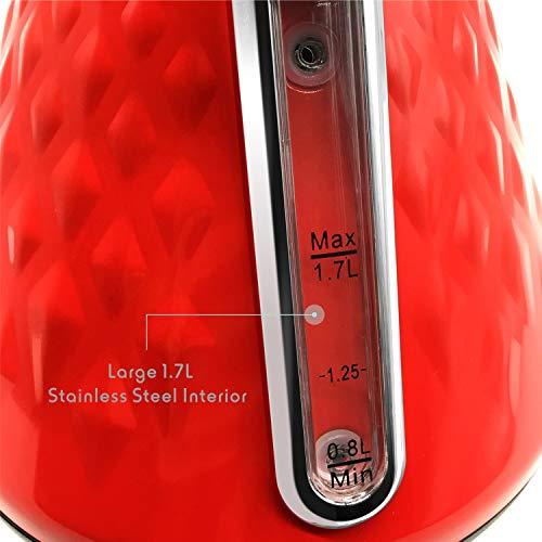 Fortune Candy KS-1011E Electric Kettle, Stainless Steel, with Diamond Pattern, Raspberry Red - Fortune Candy