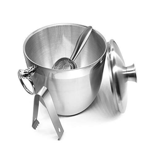 Fortune Candy Insulated Ice Bucket - Double Walled Stainless Steel Ice Bucket with Ice Tongs, Scoop, Lid, and Exclusive Handmade Nylon Holder - 2.8 L, Silver/Navy Blue 2 - Fortune Candy