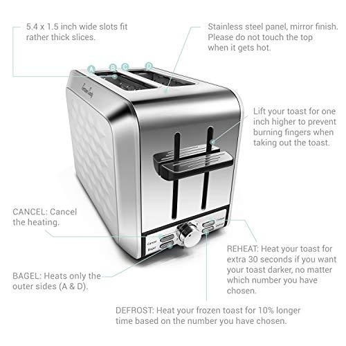 Fortune Candy 2-Slice Toaster, Stainless Steel, with Diamond Pattern, White - Fortune Candy