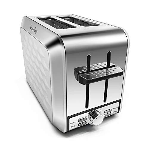 Fortune Candy 2-Slice Toaster, Stainless Steel, with Diamond Pattern, White - Fortune Candy