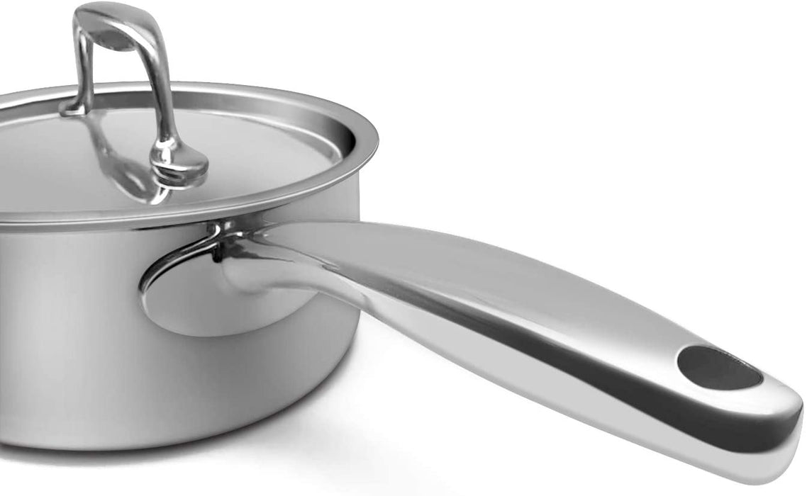 Fortune Candy 1.6-Quart Saucepan with Lid, Tri-Ply, 18/10 Stainless Steel, Comfortable Grip & Advanced Welding Technology, Dishwasher Safe, Induction Ready, Mirror Finish, Silver