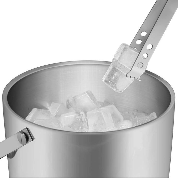 Fortune Candy Insulated Ice Bucket - Exclusive Lid with Improved Structure, Stainless Steel Ice Bucket with Ice Tongs, Scoop, and Exclusive Handmade Nylon Holder - 2.8 L, Silver/Navy Blue