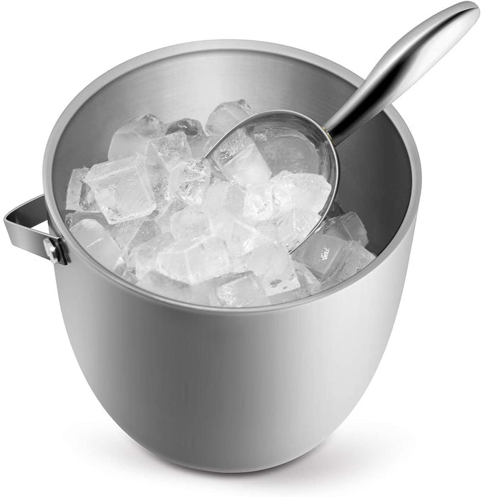 Fortune Candy Insulated Ice Bucket - Exclusive Lid with Improved Structure, Stainless Steel Ice Bucket with Ice Tongs, Scoop, and Exclusive Handmade Nylon Holder - 2.8 L, Silver/Navy Blue