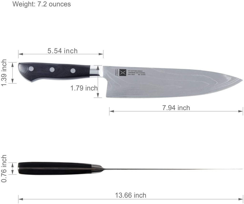 Fortune Candy 8 Inch Chef’s Knife - Damascus Japanese AUS-10 Stainless Steel Kitchen Knife - Full Tang, Classic Handle