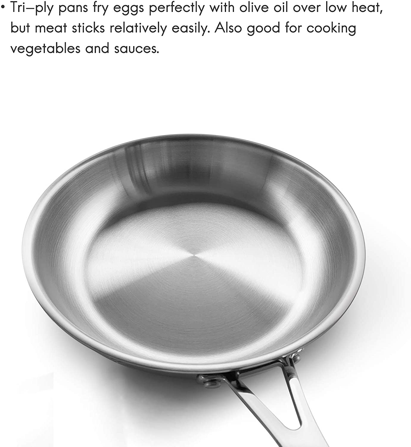 Fortune Candy Fry Pan with Lid, 3-ply Skillet, 18/8 Stainless Steel, Induction Ready, Dishwasher Safe, Silver (8-Inch)