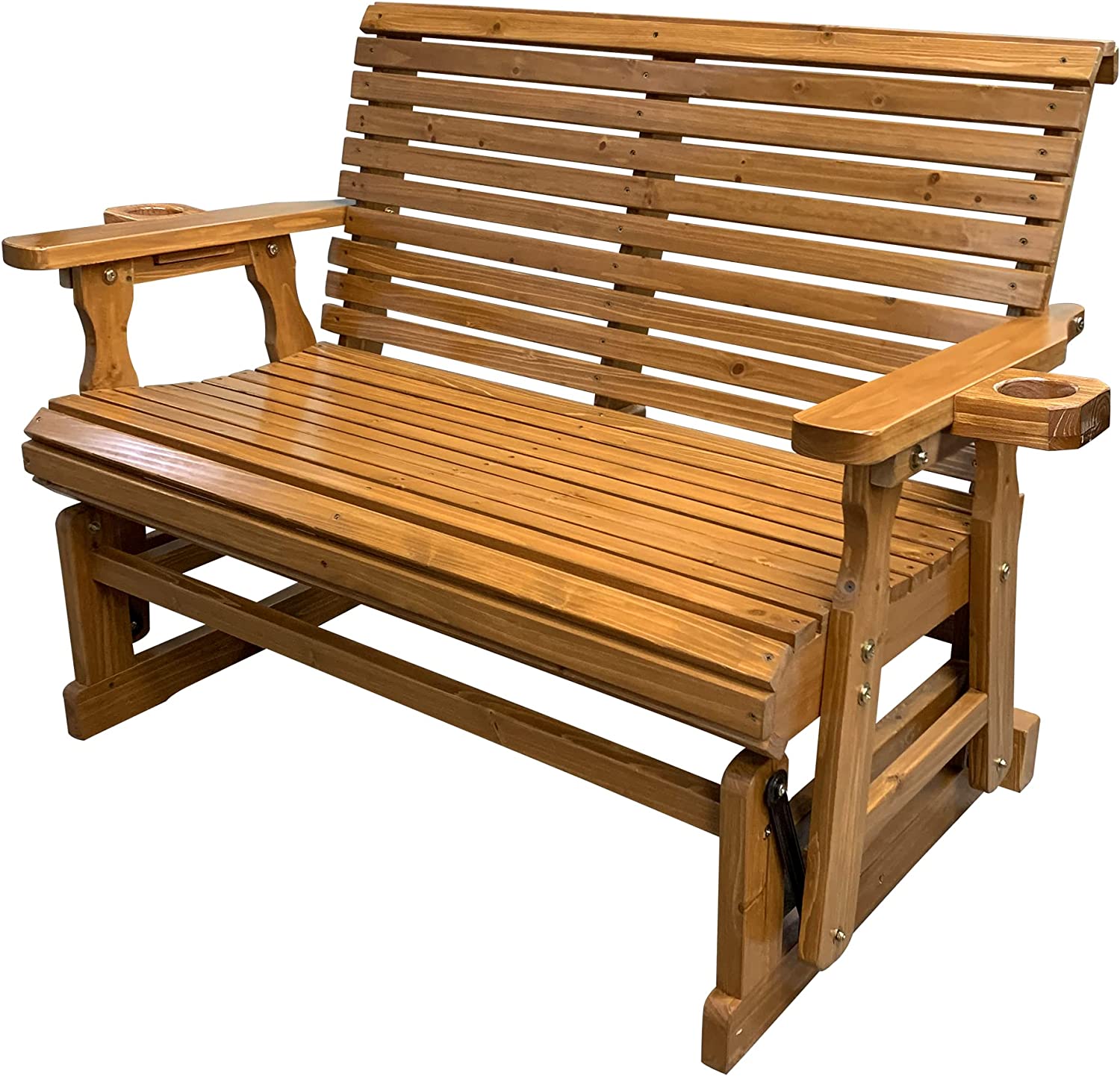 Wooden Patio Glider 2-Seater, with Cupholders